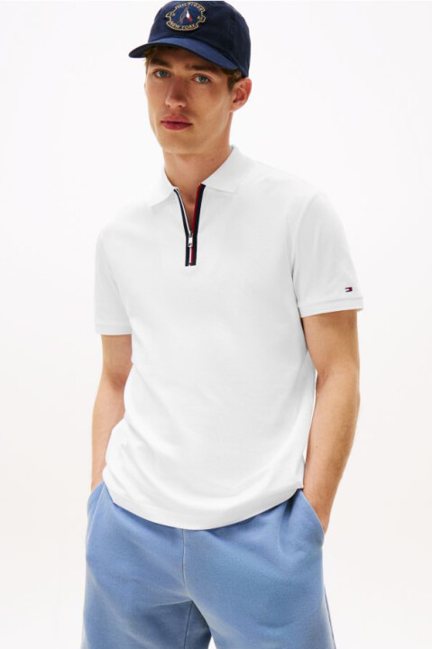 Erkek Interlock Fermuarlı Regular Polo T-Shirt - Beyaz 