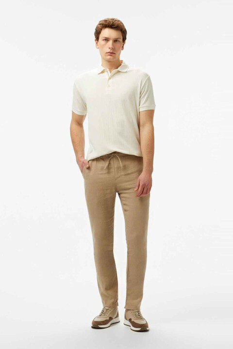 Erkek Jogger Keten Pantolon - Bej 