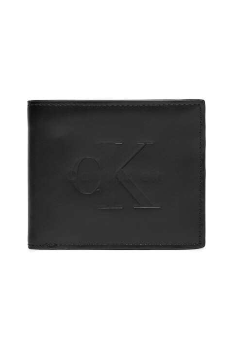 Erkek Kabartma Monogram Logolu Katlanır Cüzdan - Siyah 