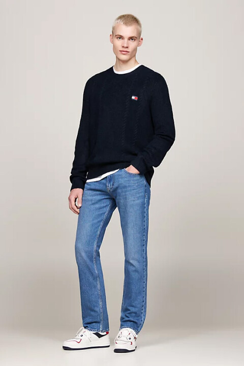 Erkek Kablo Örgü Bisiklet Yaka İnce Kazak - Lacivert 