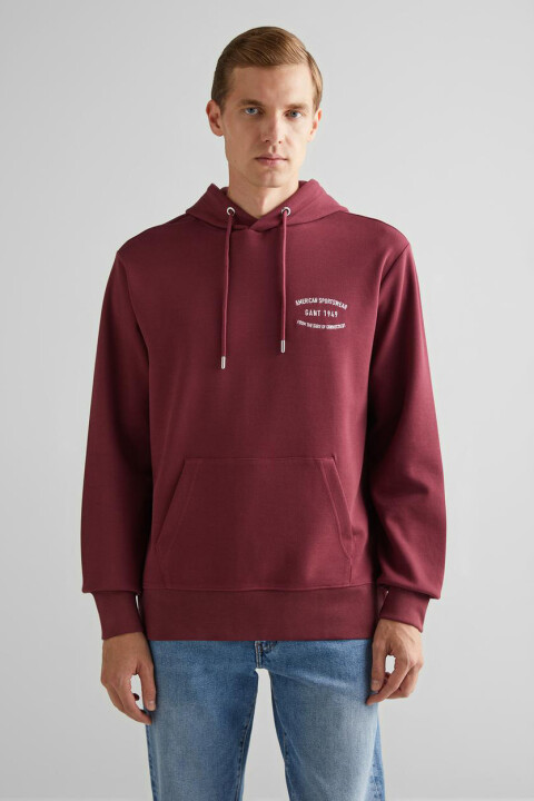 Erkek Kapüşonlu Logolu Sweatshirt - Bordo 