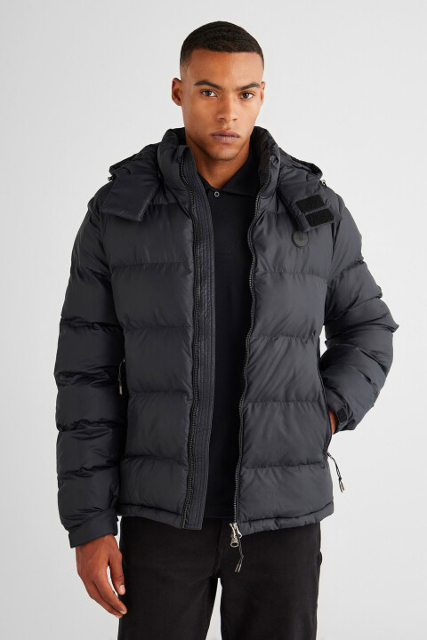 Erkek Kapüşonlu Mont - Siyah 