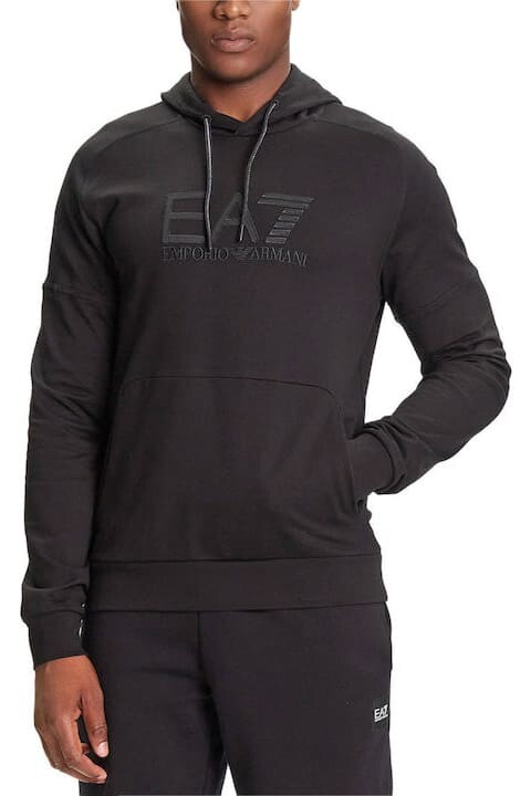 Erkek Kapüşonlu Tam Kalıp Göğüs Logolu Sweatshirt - Siyah 