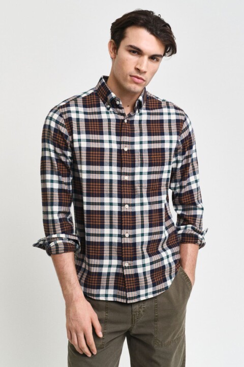 Erkek Kareli Gömlek - Kahverengi 