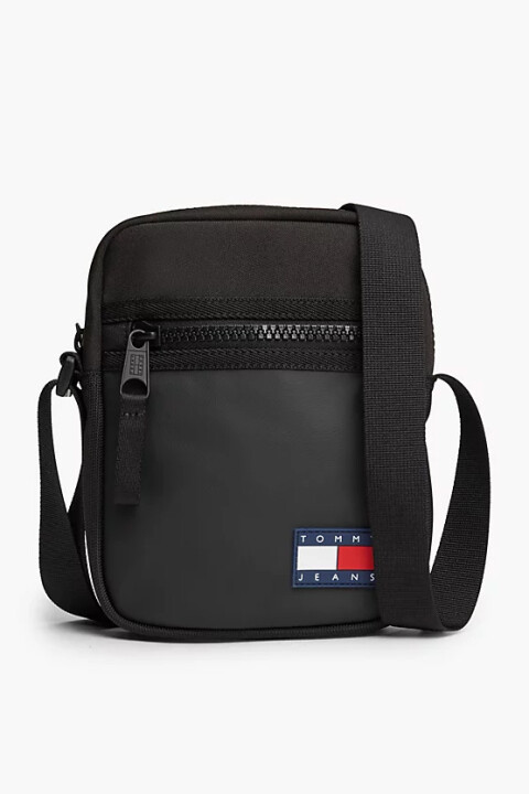 Erkek Kauçuk Kaplamalı Logolu Renk Bloklu Postacı Çantası - Siyah 