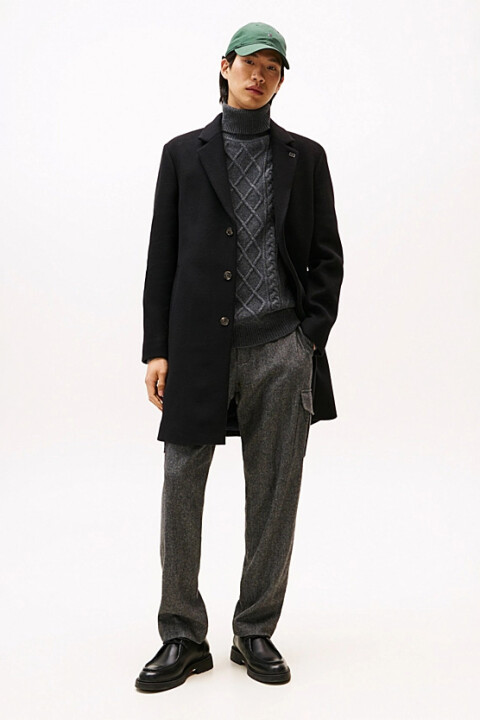 Erkek Klasik Kesim Yün Karışımlı Palto - Siyah 