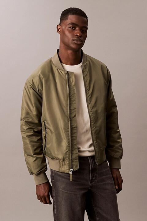 Erkek Kolej Yaka Kolu Cepli Bomber Ceket - Haki 