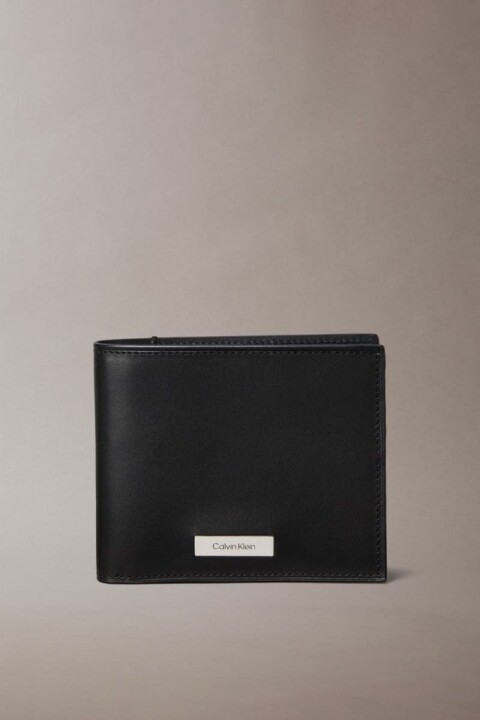 Erkek Kontrast Plakalı Katlanır Cüzdan - Siyah 