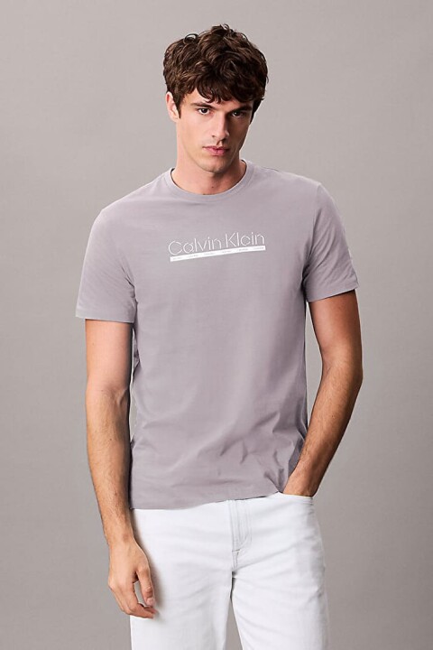 Erkek Kontur Grafik Baskılı T-Shirt - Gri 