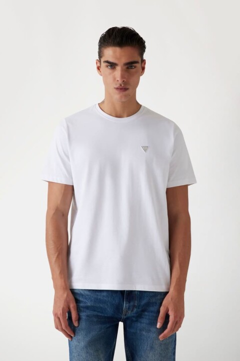 Erkek Küçük Üçgen Logo T-Shirt - Beyaz 