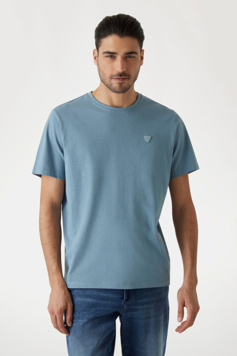 Erkek Küçük Üçgen Logo T-Shirt - Mavi 