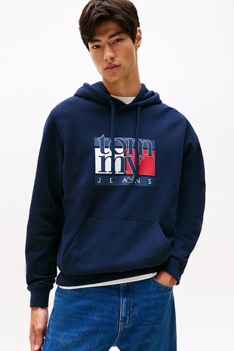 Erkek Logo Baskılı Kapüşonlu Sweatshirt – Lacivert 