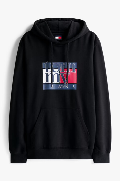 Erkek Logo Baskılı Kapüşonlu Sweatshirt – Siyah 