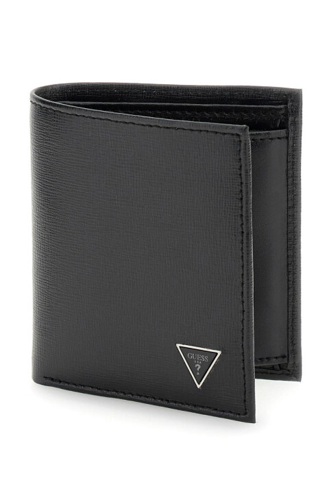 Erkek Logo Detaylı Dokulu Deri Cüzdan - Siyah 