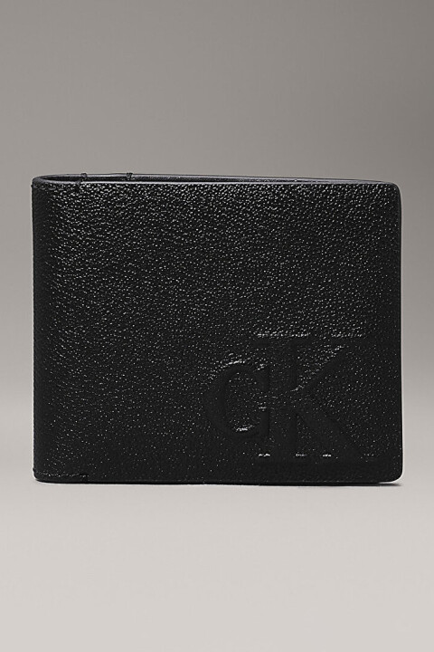 Erkek Logo Emboss Bifold Cüzdan - Siyah 