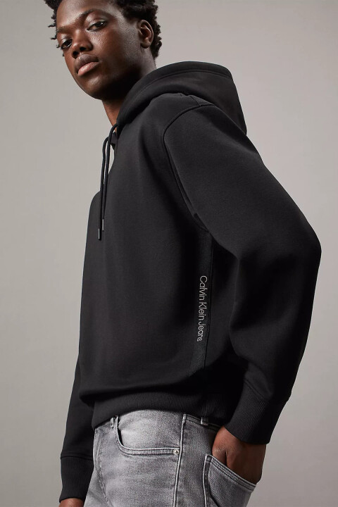 Erkek Logo Tape Kapüşonlu Sweatshirt - Siyah 