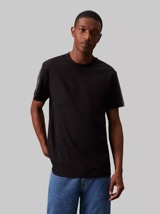 Erkek Logo Tape Tee T-Shirt-Siyah 