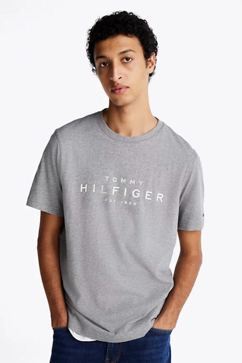 Erkek Logo Yuvarlak Yaka T-Shirt - Gri 