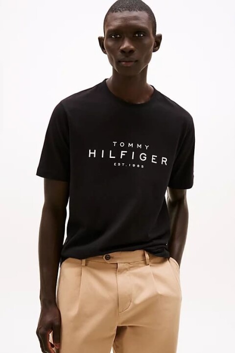 Erkek Logo Yuvarlak Yaka T-Shirt - Siyah 