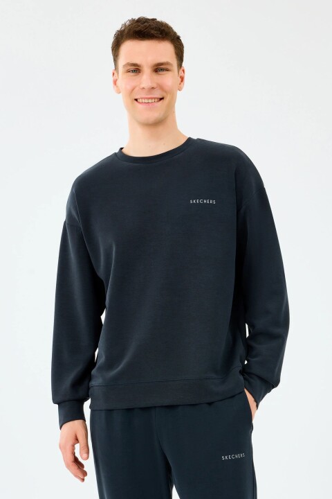 Erkek Loose Fit Modal Karışımlı Bisiklet Yaka Sweatshirt - Siyah 