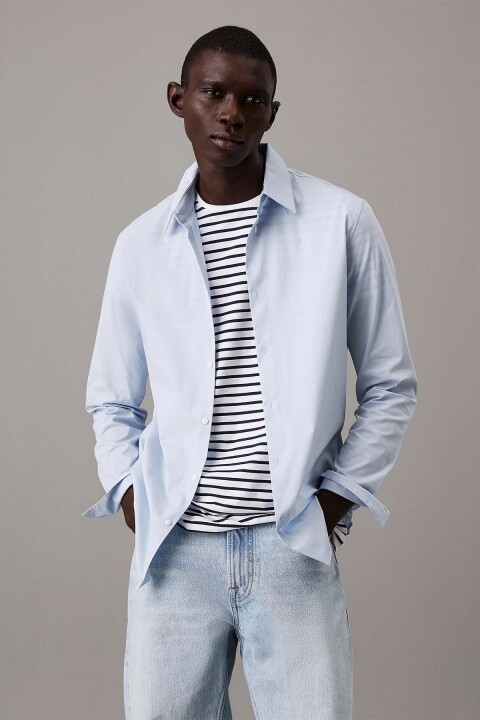Erkek LS Solid Stretch Slim Gömlek - Açık Mavi 