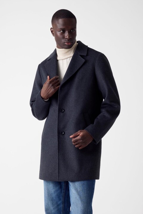 Erkek Melton Yün Karışımlı Kaban - Antrasit 