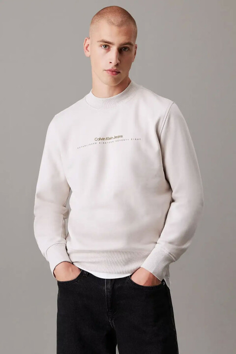 Erkek Minimal Logo Crew Neck Sweatshirt - Ekru 
