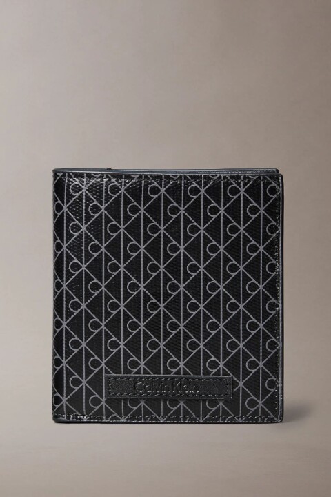 Erkek Monogram Desenli İki Katlı Cüzdan - Siyah 