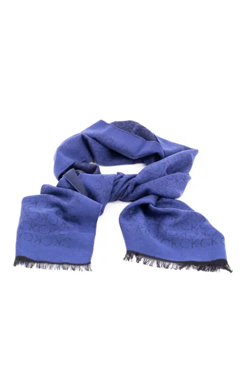 Erkek Monogram Yün Karışımı Atkı- Lacivert 