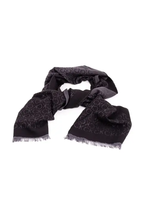 Erkek Monogram Yün Karışımı Atkı- Siyah 