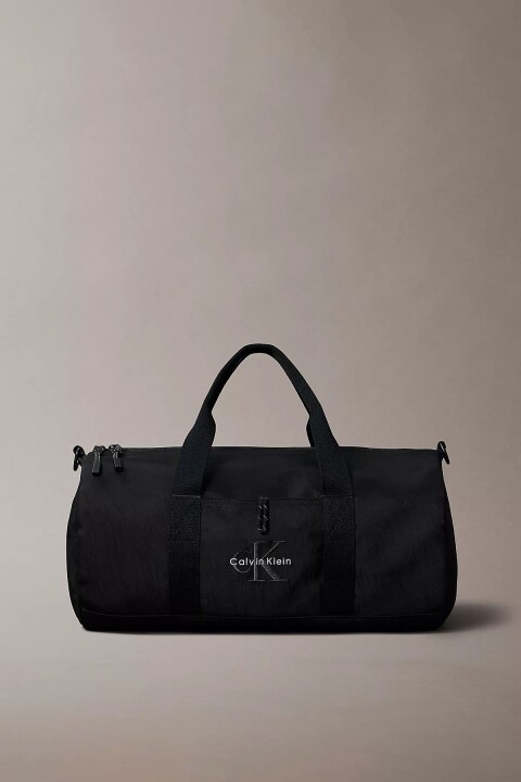 Erkek Nakış Logolu Silindir Seyahat Çantası - Siyah 