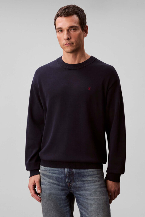 Erkek Nakışlı Harf Logolu Bisiklet Yaka Kazak - Lacivert 