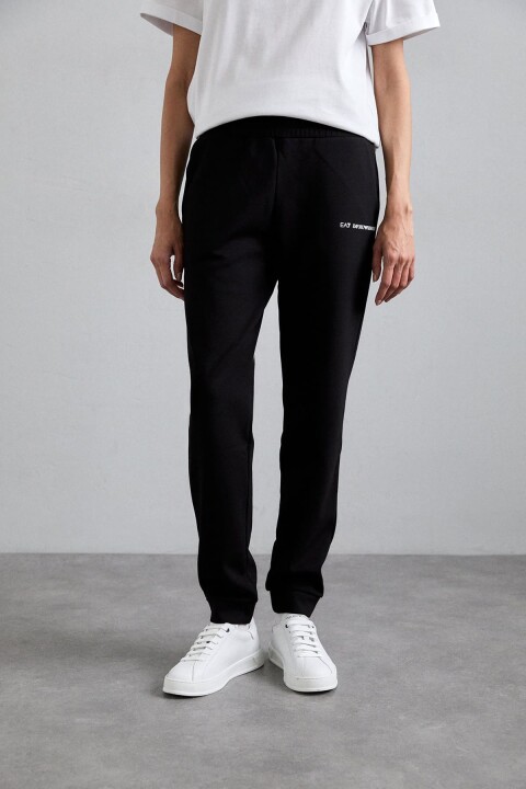 Erkek Normal Kalıp Lastik Paçalı Eşofman Altı - Siyah 