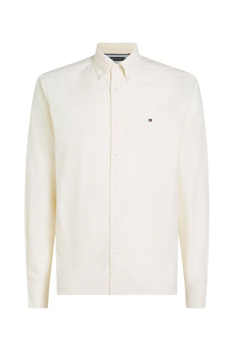 Erkek Oxford Çizgili Düğmeli Yaka Gömlek – Sarı/Beyaz 