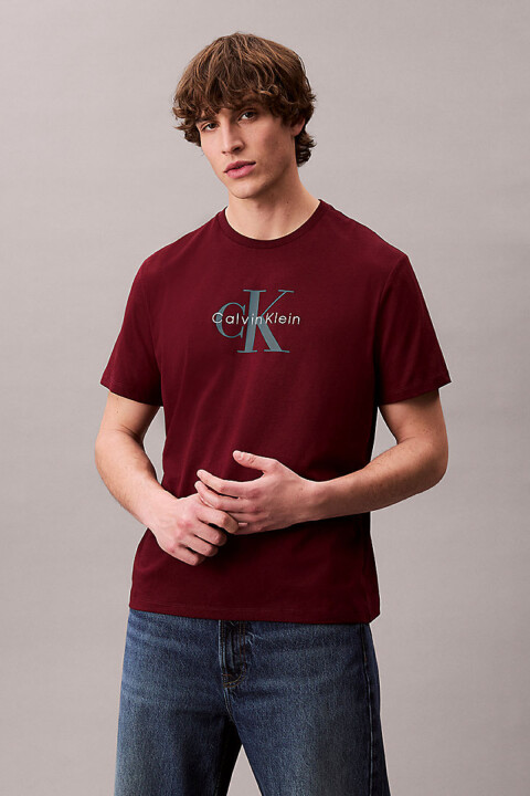 Erkek Pamuklu Regular Fit Logo Baskılı T-Shirt - Bordo 