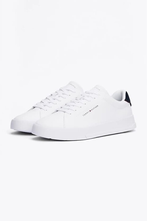 Erkek Pebble Grain Court Sneaker - Beyaz 