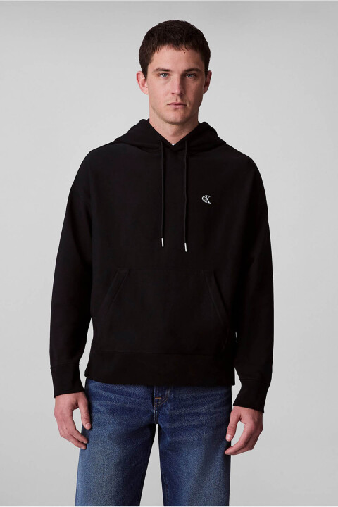 Erkek Premium Terry Monogram Kapüşonlu Sweatshirt - Siyah 