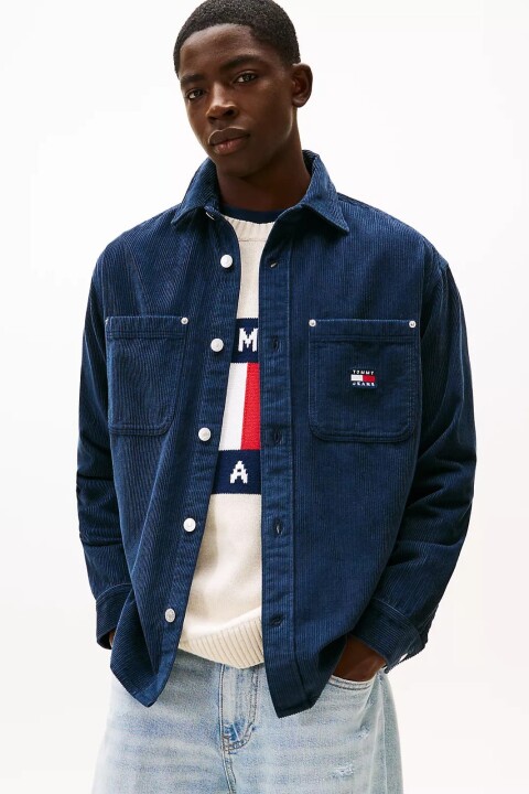 Erkek Rahat Kalıp Fitilli Kadife Gömlek Ceket - Lacivert 