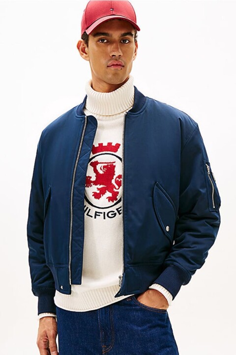 Erkek Rahat Kalıp Su İtici Beyzbol Yaka Bomber Ceket - Lacivert 