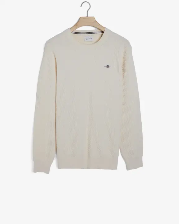 Erkek Regular Fit Bisiklet Yaka Kazak-Krem 