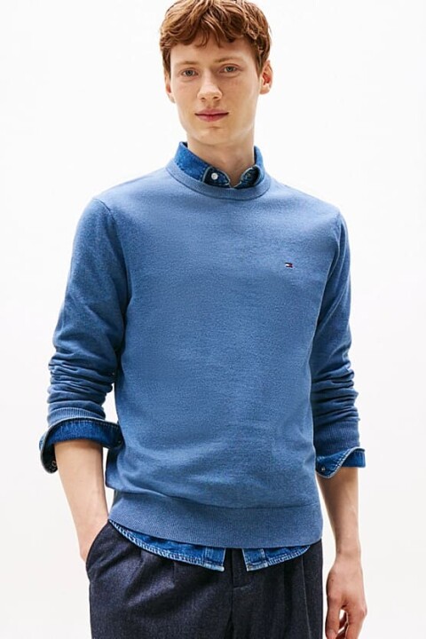 Erkek Regular Fit Bisiklet Yaka Kazak - Mavi 