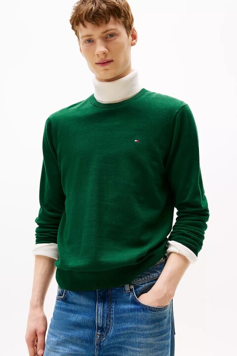 Erkek Regular Fit Bisiklet Yaka Kazak - Yeşil 