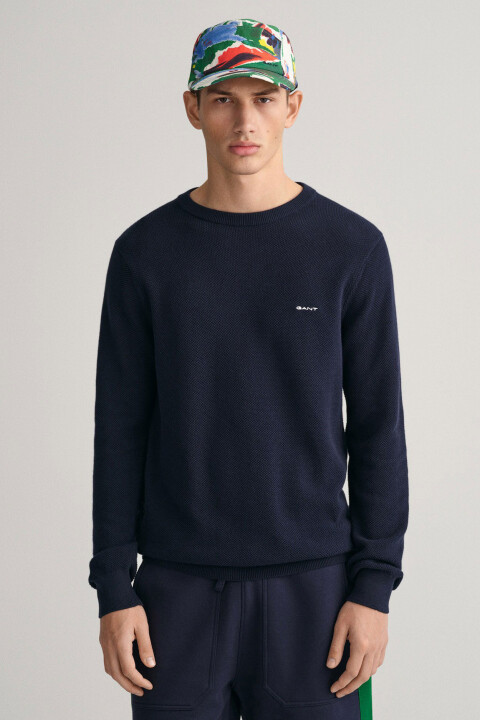 Erkek Regular Fit Bisiklet Yaka Logolu Kazak - Lacivert 