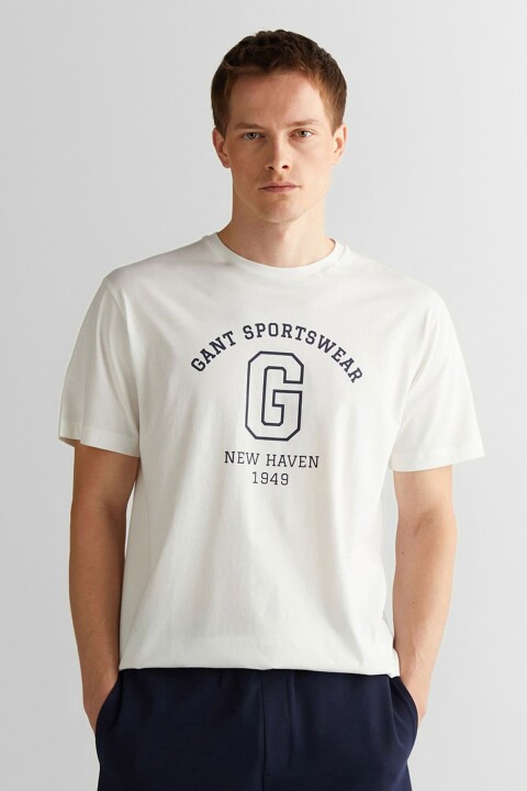 Erkek Regular Fit Bisiklet Yaka Logolu T-Shirt - Krem 