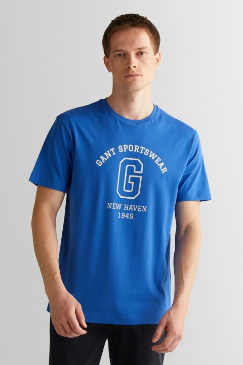 Erkek Regular Fit Bisiklet Yaka Logolu T-Shirt - Mavi 