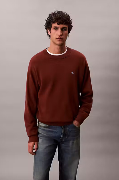 Erkek Regular Fit Bisiklet Yaka Pamuklu Kazak - Koyu Kahverengi 