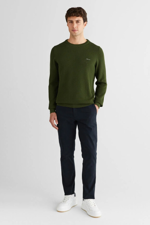 Erkek Regular Fit Bisiklet Yaka Pamuklu Triko - Haki 