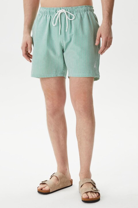 Erkek Regular Fit Çizgili Mayo Şort - Yeşil 
