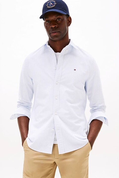 Erkek Regular Fit Çizgili Oxford Gömlek - Mavi 