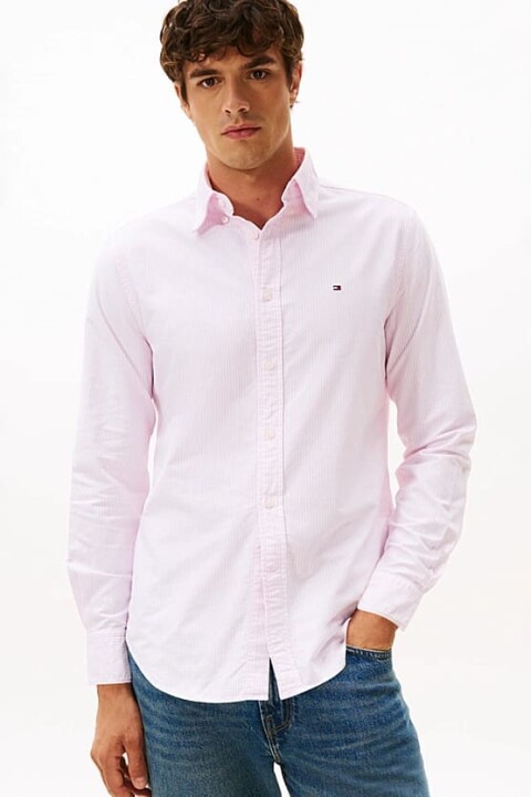 Erkek Regular Fit Çizgili Pamuklu Oxford Gömlek - Pembe 